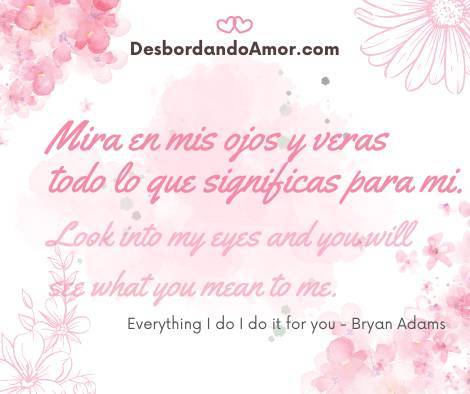 Mira en mis ojos y veras
todo lo que significas para mi.
Look into my eyes and you will see what you mean to me.